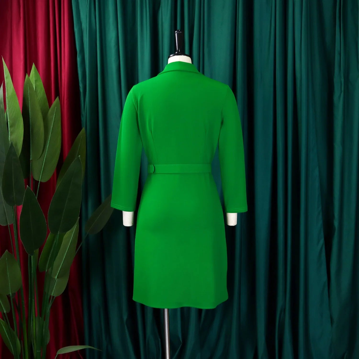 Elegant Dresses for Woman 2024 Autumn Winter New Trends Notched Collar Full Sleeve Sashes Pleated Mid Calf Solid Fashion Dress