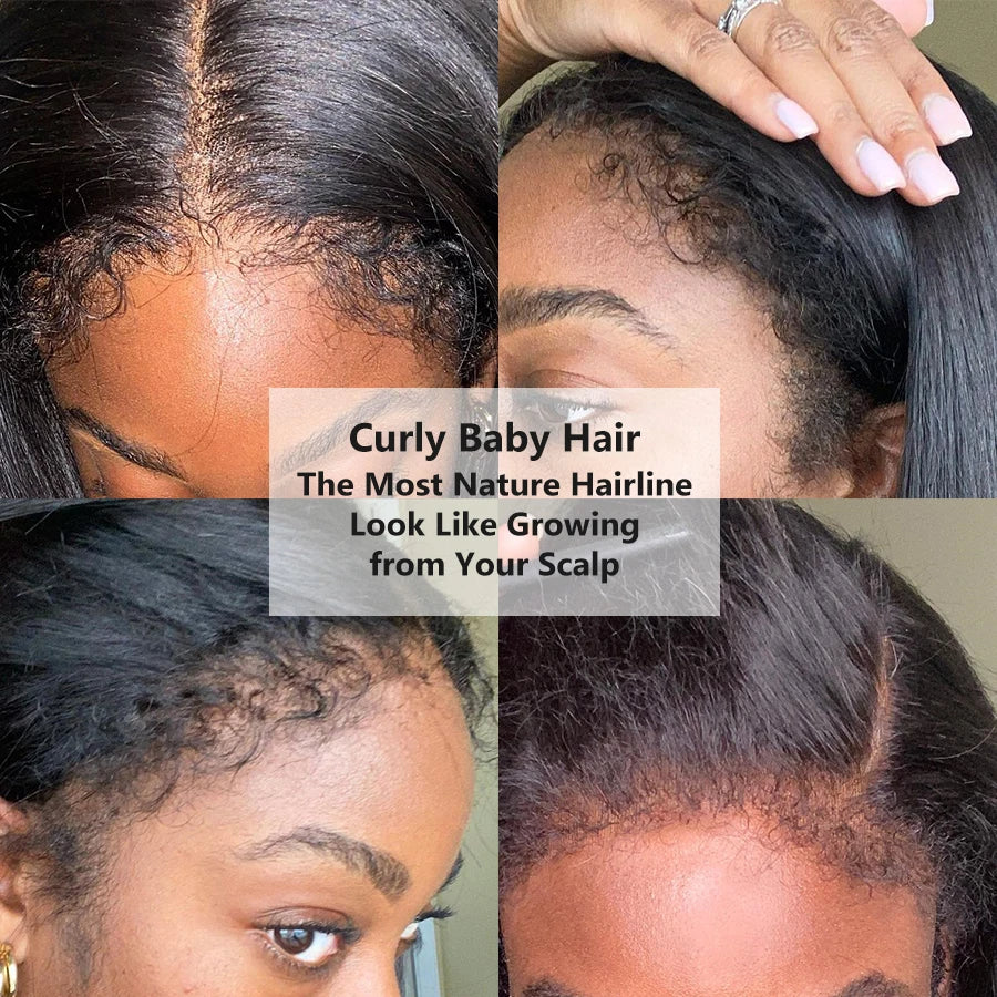 Kinky Straight Wig Human Hair 13x6 HD Lace Frontal Wig 4C Edges Natural Baby Hair Wig Yaki Straight Lace Front Human Hair Wigs