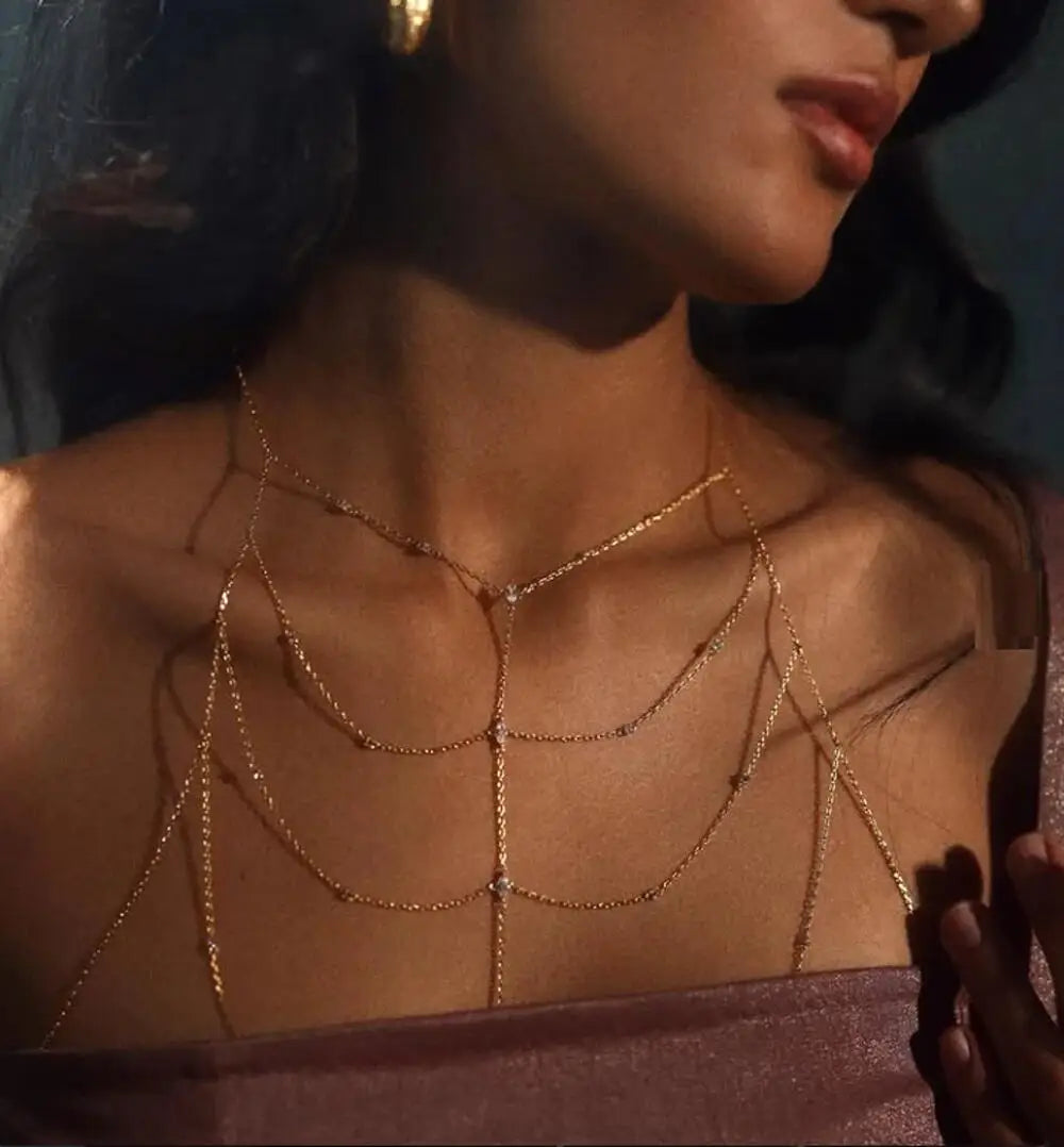 2026 New Fashion Multilayer Chain Hanging Neck Body Chain For Women Bar Party Wedding Sexy Jewelry Accessories